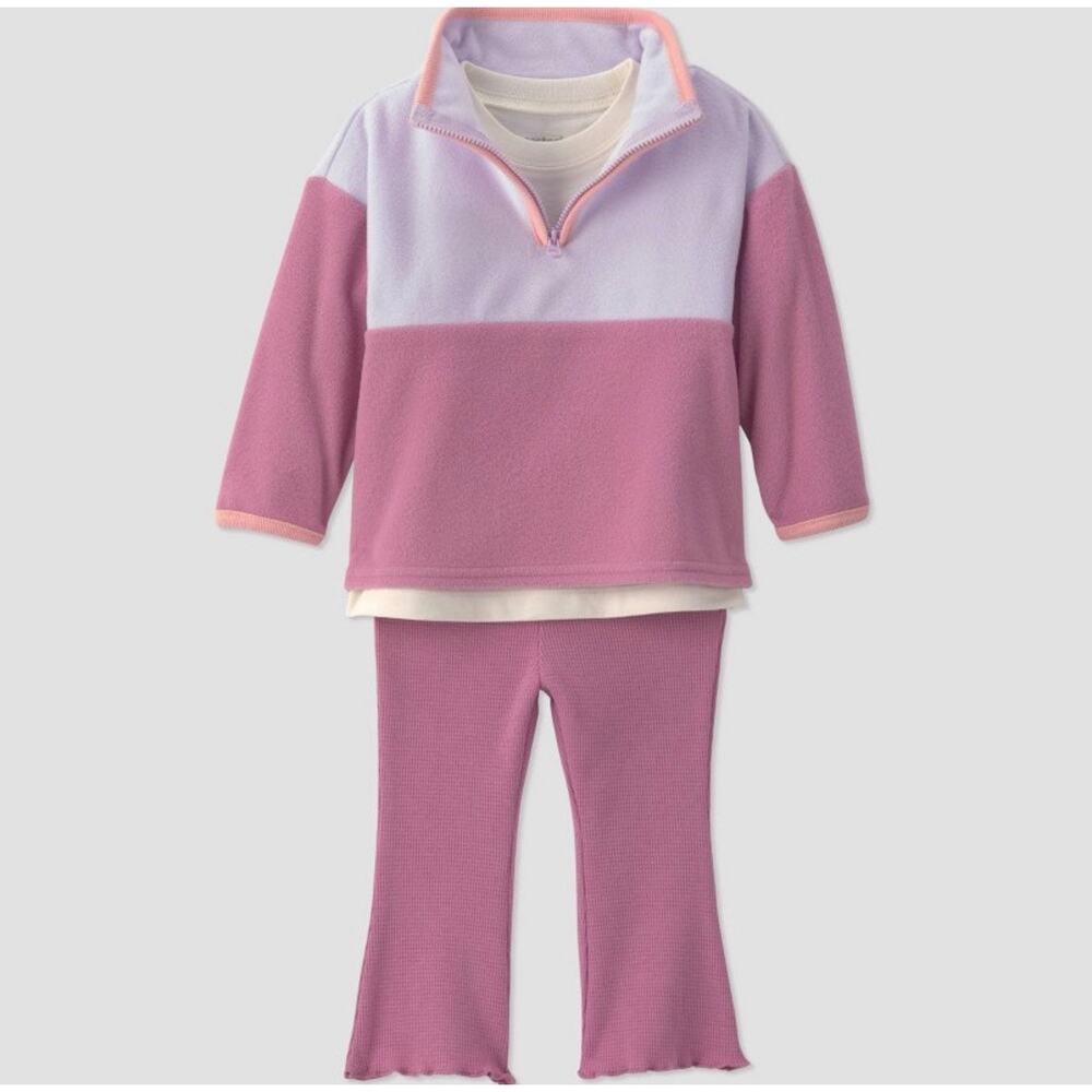 Carter's Baby Girls 3Pc Camper Quarter Zip Sweatshirt Flare Pants Set 24M NWT - Picture 2 of 2